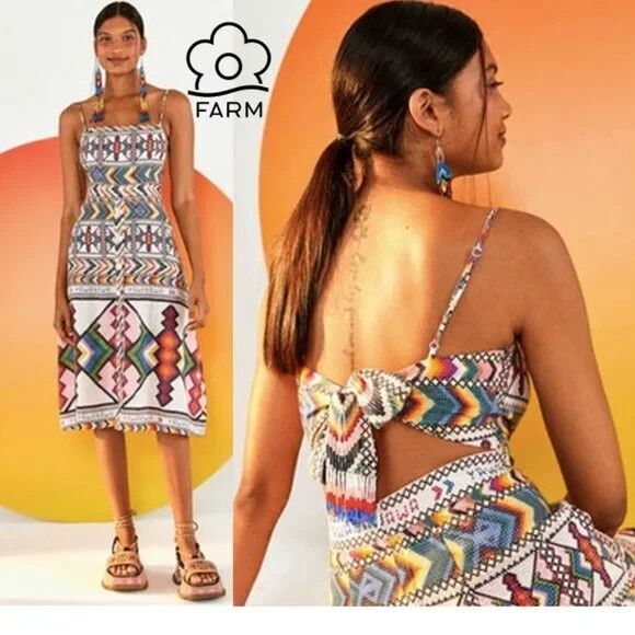 FARM Rio Dresses & Skirts - NWT. FARM RIO Amulet Multicolored Textured Linen Midi Dress Size M